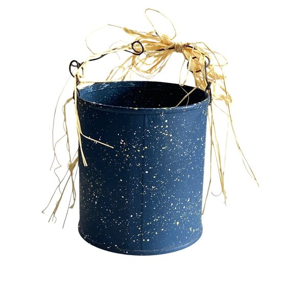 Angel Holiday Tin Bucket Navy Raffia & Wire Handle - Picture 3 of 6